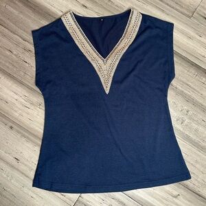 Elegant Navy Blue Top with Lace Detail